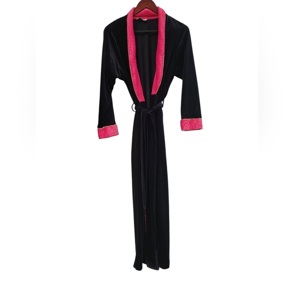Vintage Christian Dior Womens Pink Black Velvet Belted Robe Kimono USA - Picture 1 of 7